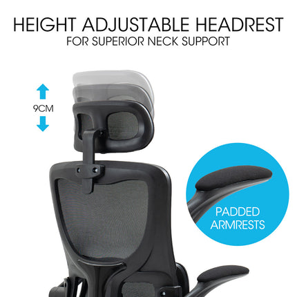 FORTIA Ergonomic Office Desk Chair, Lumbar Support, Mesh Fabric, Adjustable Headrest, Retractable Armrests, Black.