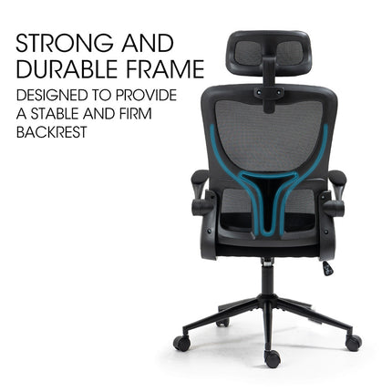 FORTIA Ergonomic Office Desk Chair, Lumbar Support, Mesh Fabric, Adjustable Headrest, Retractable Armrests, Black.
