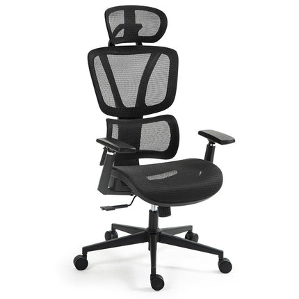 Fortia Ergonomic Office Desk Chair, Coolmesh Fabric, Adjustable Lumbar Support, Headrest, Armrest and Recline, Black Mesh/Black Frame.