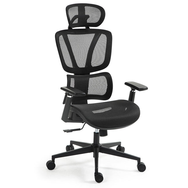 Fortia Ergonomic Office Desk Chair, Coolmesh Fabric, Adjustable Lumbar Support, Headrest, Armrest and Recline, Black Mesh/Black Frame.