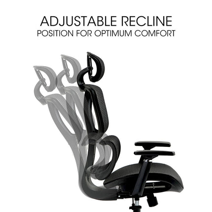 Fortia Ergonomic Office Desk Chair, Coolmesh Fabric, Adjustable Lumbar Support, Headrest, Armrest and Recline, Black Mesh/Black Frame.