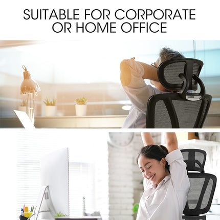 Fortia Ergonomic Office Desk Chair, Coolmesh Fabric, Adjustable Lumbar Support, Headrest, Armrest and Recline, Black Mesh/Black Frame.