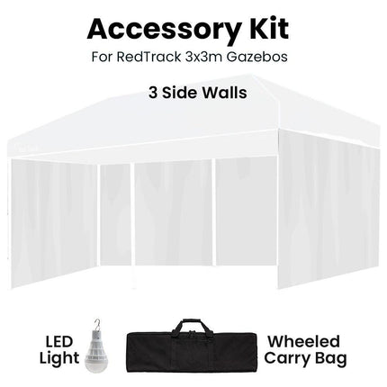 RED TRACK Accessory Pack for 6x3m White Gazebo, includes Walls, Wheeled Carry Bag, Rechargeable USB Lamp.