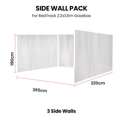 RED TRACK 3x Side Walls for 2.2x3.6m Gazebo, White.