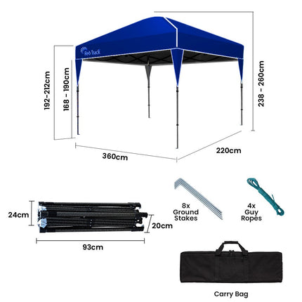 RED TRACK 3.6x2.2m Ultra Compact Folding Gazebo, Carry bag, Portable Outdoor Popup Marquee for Camping Beach, Navy Blue.