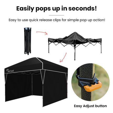 RED TRACK 3.6x2.2m Ultra Compact Folding Gazebo, Walls, Carry bag, Portable Outdoor Popup Marquee for Camping Beach, Black.