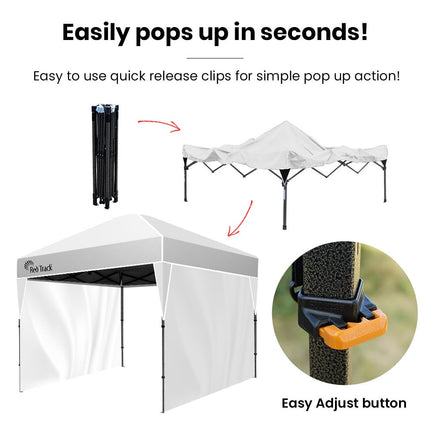 RED TRACK 3x3m Ultra Compact Folding Gazebo, Walls, Carry bag, Portable Outdoor Popup Marquee for Camping Beach, White.