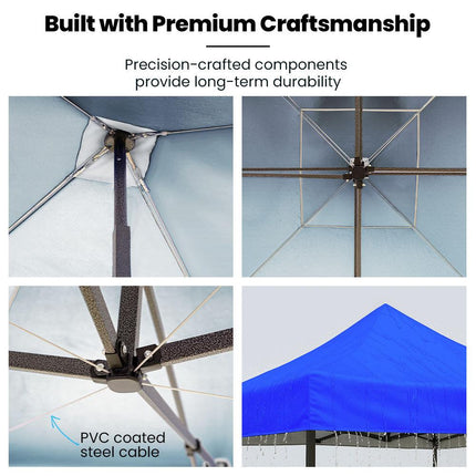 RED TRACK 3x3m Premium Pop Up Gazebo Marquee, Patented Steel Cable Canopy Support System, Wheeled Carry Bag, Side Walls, UV Block, Reinforced Frame, Blue.