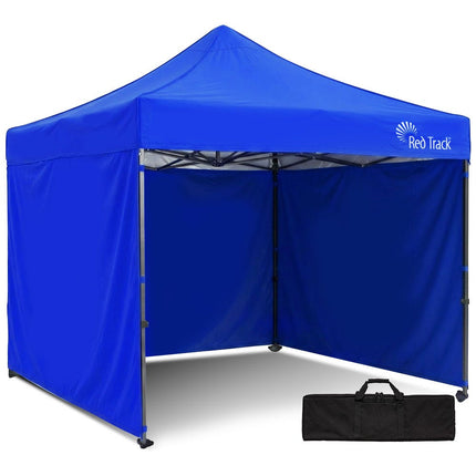 RED TRACK 3x3m Premium Pop Up Gazebo Marquee, Patented Steel Cable Canopy Support System, Wheeled Carry Bag, Side Walls, UV Block, Reinforced Frame, Blue.
