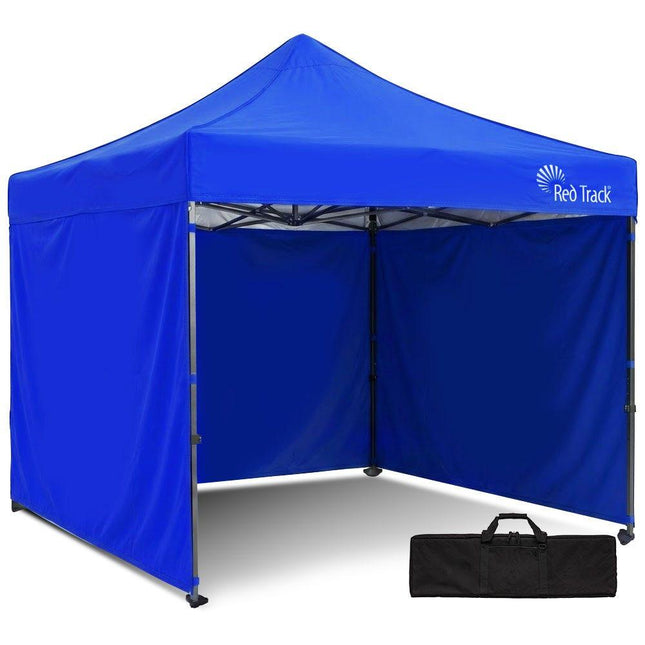 RED TRACK 3x3m Premium Pop Up Gazebo Marquee, Patented Steel Cable Canopy Support System, Wheeled Carry Bag, Side Walls, UV Block, Reinforced Frame, Blue.