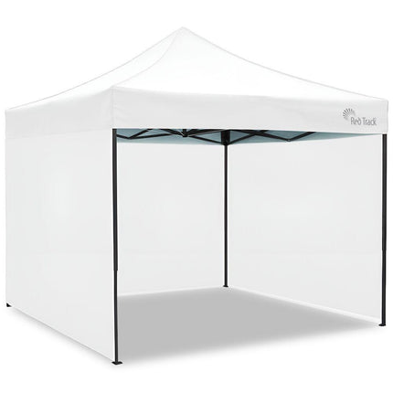 RED TRACK 3x3m Premium Pop Up Gazebo Marquee, Patented Steel Cable Canopy Support System, Wheeled Carry Bag, Side Walls, UV Block, Reinforced Frame, White.