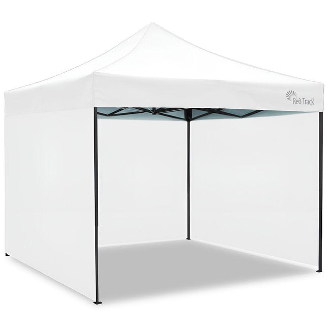 RED TRACK 3x3m Premium Pop Up Gazebo Marquee, Patented Steel Cable Canopy Support System, Wheeled Carry Bag, Side Walls, UV Block, Reinforced Frame, White.