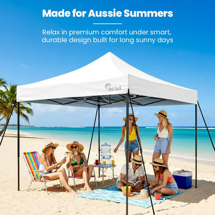 RED TRACK 3x3m Premium Pop Up Gazebo Marquee, Patented Steel Cable Canopy Support System, Wheeled Carry Bag, Side Walls, UV Block, Reinforced Frame, White.
