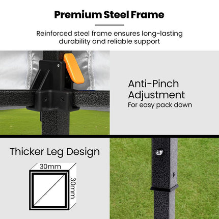 RED TRACK 3x3m Premium Pop Up Gazebo Marquee, Patented Steel Cable Canopy Support System, Wheeled Carry Bag, Side Walls, UV Block, Reinforced Frame, White.