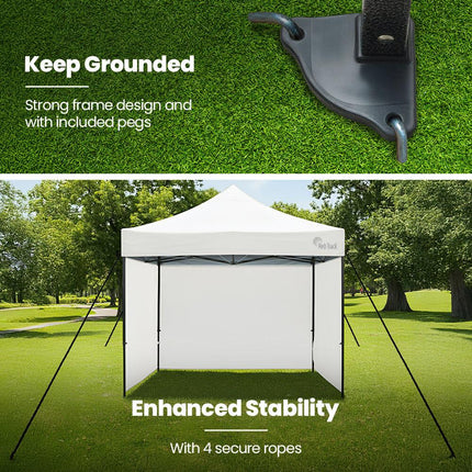 RED TRACK 3x3m Premium Pop Up Gazebo Marquee, Patented Steel Cable Canopy Support System, Wheeled Carry Bag, Side Walls, UV Block, Reinforced Frame, White.