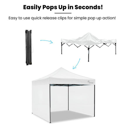 RED TRACK 3x3m Premium Pop Up Gazebo Marquee, Patented Steel Cable Canopy Support System, Wheeled Carry Bag, Side Walls, UV Block, Reinforced Frame, White.