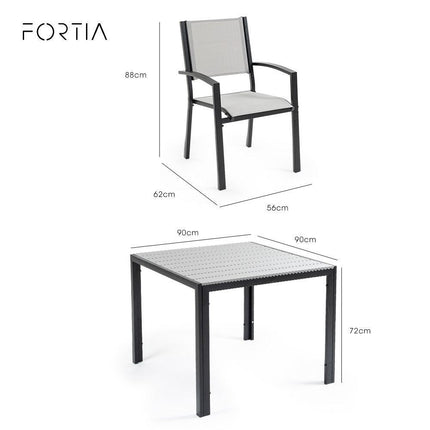 Fortia 5pc Outdoor Dining Furniture Set, 90 x 90cm Table and Chairs Setting for Outside.