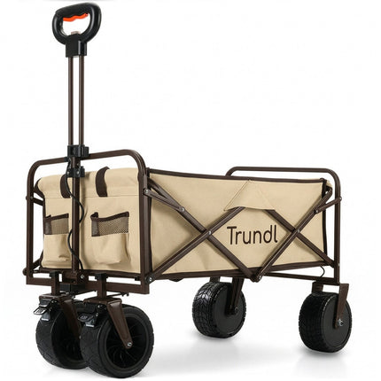 TRUNDL 106L Electric Folding Pull Cart, Powerful Easy Hill Climbing, All-terrain Wheels, Wagon for Beach Camping Shopping, Cream.