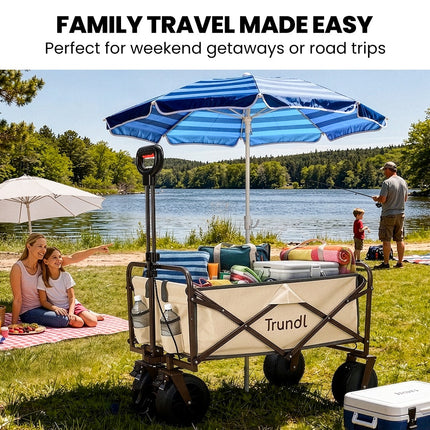 TRUNDL 106L Electric Folding Pull Cart, Powerful Easy Hill Climbing, All-terrain Wheels, Wagon for Beach Camping Shopping, Cream.