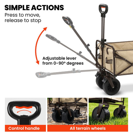 TRUNDL 106L Electric Folding Pull Cart, Powerful Easy Hill Climbing, All-terrain Wheels, Wagon for Beach Camping Shopping, Cream.