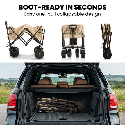 TRUNDL 106L Electric Folding Pull Cart, Powerful Easy Hill Climbing, All-terrain Wheels, Wagon for Beach Camping Shopping, Cream.