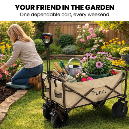TRUNDL 106L Electric Folding Pull Cart, Powerful Easy Hill Climbing, All-terrain Wheels, Wagon for Beach Camping Shopping, Cream.