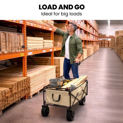 TRUNDL 106L Electric Folding Pull Cart, Powerful Easy Hill Climbing, All-terrain Wheels, Wagon for Beach Camping Shopping, Cream.