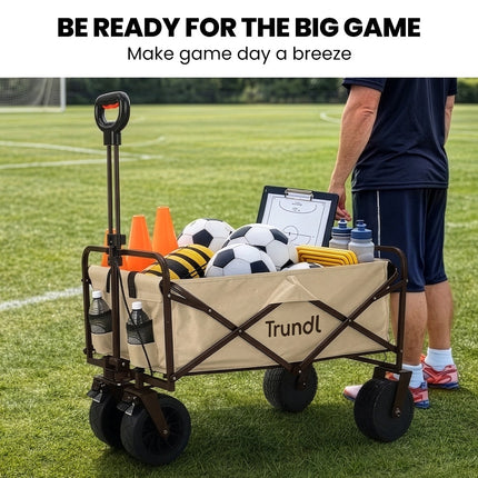 TRUNDL 106L Electric Folding Pull Cart, Powerful Easy Hill Climbing, All-terrain Wheels, Wagon for Beach Camping Shopping, Cream.