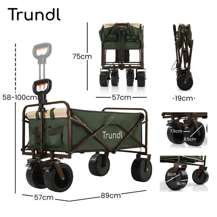 TRUNDL 106L Electric Folding Pull Cart, Powerful Easy Hill Climbing, All-terrain Wheels, Wagon for Beach Camping Shopping, Green.