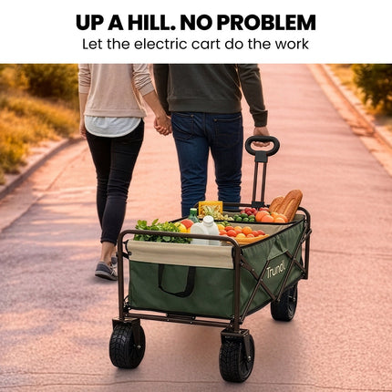 TRUNDL 106L Electric Folding Pull Cart, Powerful Easy Hill Climbing, All-terrain Wheels, Wagon for Beach Camping Shopping, Green.