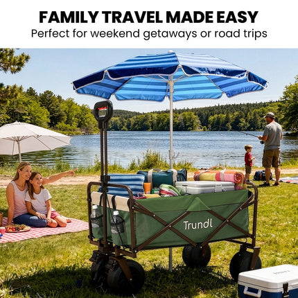 TRUNDL 106L Electric Folding Pull Cart, Powerful Easy Hill Climbing, All-terrain Wheels, Wagon for Beach Camping Shopping, Green.