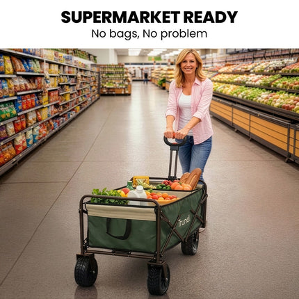 TRUNDL 106L Electric Folding Pull Cart, Powerful Easy Hill Climbing, All-terrain Wheels, Wagon for Beach Camping Shopping, Green.