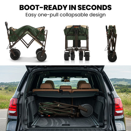 TRUNDL 106L Electric Folding Pull Cart, Powerful Easy Hill Climbing, All-terrain Wheels, Wagon for Beach Camping Shopping, Green.