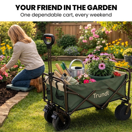 TRUNDL 106L Electric Folding Pull Cart, Powerful Easy Hill Climbing, All-terrain Wheels, Wagon for Beach Camping Shopping, Green.
