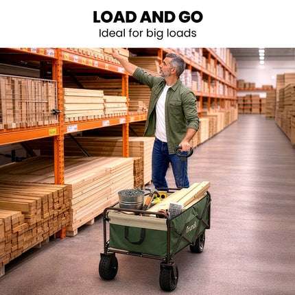 TRUNDL 106L Electric Folding Pull Cart, Powerful Easy Hill Climbing, All-terrain Wheels, Wagon for Beach Camping Shopping, Green.