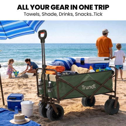 TRUNDL 106L Electric Folding Pull Cart, Powerful Easy Hill Climbing, All-terrain Wheels, Wagon for Beach Camping Shopping, Green.