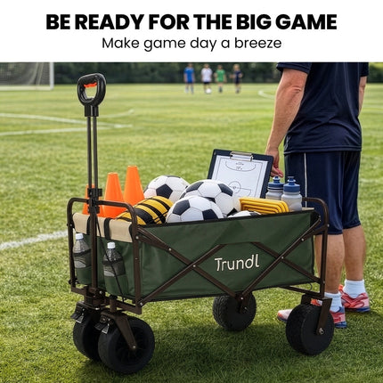 TRUNDL 106L Electric Folding Pull Cart, Powerful Easy Hill Climbing, All-terrain Wheels, Wagon for Beach Camping Shopping, Green.