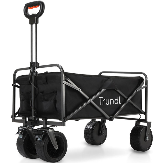 TRUNDL 106L Electric Folding Pull Cart, Powerful Easy Hill Climbing, All-terrain Wheels, Wagon for Beach Camping Shopping, Black.