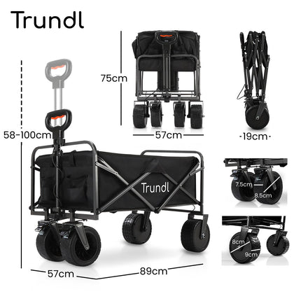 TRUNDL 106L Electric Folding Pull Cart, Powerful Easy Hill Climbing, All-terrain Wheels, Wagon for Beach Camping Shopping, Black.