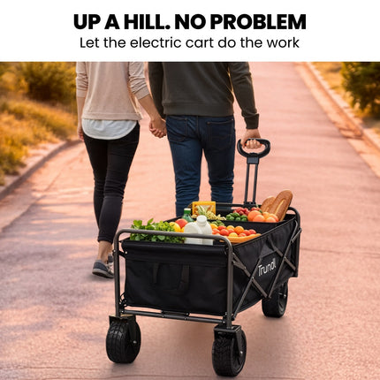 TRUNDL 106L Electric Folding Pull Cart, Powerful Easy Hill Climbing, All-terrain Wheels, Wagon for Beach Camping Shopping, Black.