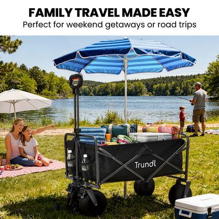 TRUNDL 106L Electric Folding Pull Cart, Powerful Easy Hill Climbing, All-terrain Wheels, Wagon for Beach Camping Shopping, Black.