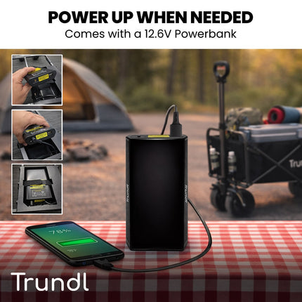 TRUNDL 106L Electric Folding Pull Cart, Powerful Easy Hill Climbing, All-terrain Wheels, Wagon for Beach Camping Shopping, Black.