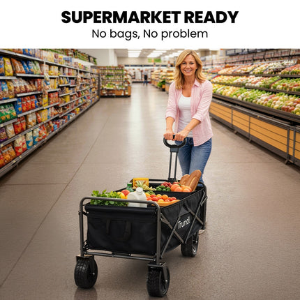 TRUNDL 106L Electric Folding Pull Cart, Powerful Easy Hill Climbing, All-terrain Wheels, Wagon for Beach Camping Shopping, Black.