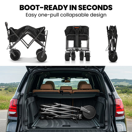 TRUNDL 106L Electric Folding Pull Cart, Powerful Easy Hill Climbing, All-terrain Wheels, Wagon for Beach Camping Shopping, Black.
