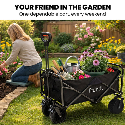 TRUNDL 106L Electric Folding Pull Cart, Powerful Easy Hill Climbing, All-terrain Wheels, Wagon for Beach Camping Shopping, Black.