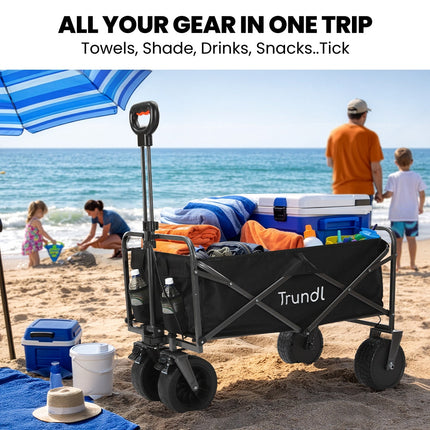 TRUNDL 106L Electric Folding Pull Cart, Powerful Easy Hill Climbing, All-terrain Wheels, Wagon for Beach Camping Shopping, Black.