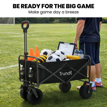 TRUNDL 106L Electric Folding Pull Cart, Powerful Easy Hill Climbing, All-terrain Wheels, Wagon for Beach Camping Shopping, Black.