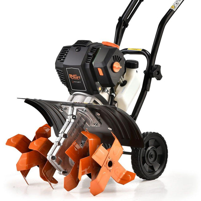 PLANTCRAFT 46CC Garden Cultivator Tiller Handheld 15" Inch Petrol 4-Stroke Titan 9.