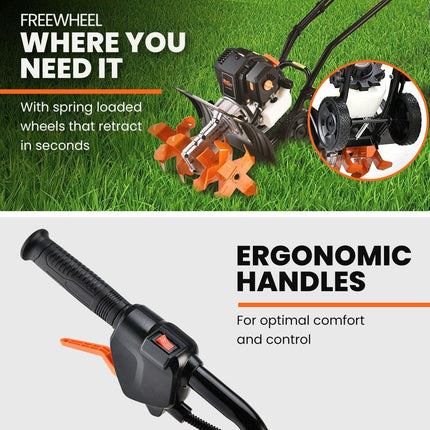 PLANTCRAFT 46CC Garden Cultivator Tiller Handheld 15" Inch Petrol 4-Stroke Titan 9.
