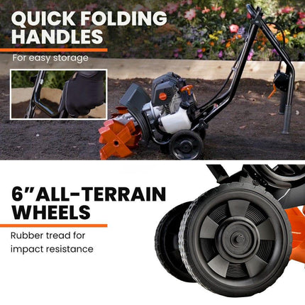 PLANTCRAFT 46CC Garden Cultivator Tiller Handheld 15" Inch Petrol 4-Stroke Titan 9.